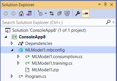 Solution Explorer expanded with mbconfig in Visual Studio