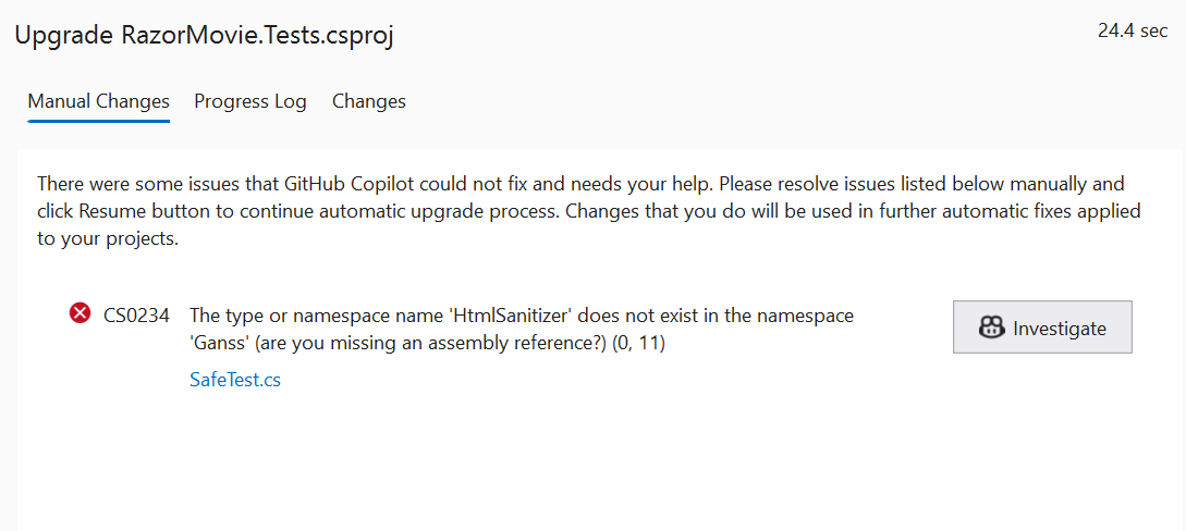 Screenshot of the Manual Intervention Required UX