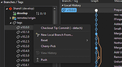 View and manage git tags